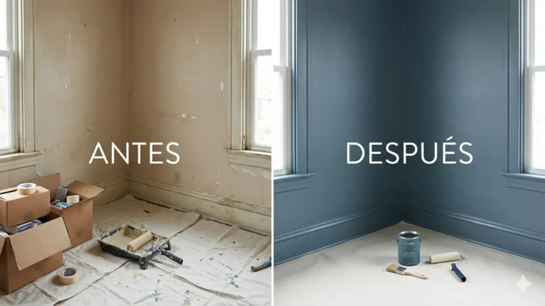 Antes y después de pintura interior en una habitación con paredes renovadas y acabado moderno en Lleida