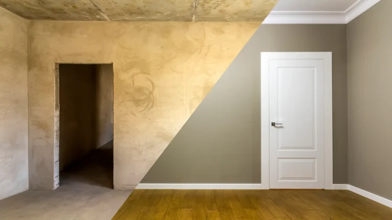 Antes y después de una habitación renovada con pintura profesional y paredes lisas en Lleida