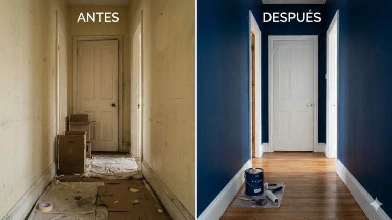 Antes y después de un proyecto de pintura interior con cambio de color y acabado profesional en Lleida